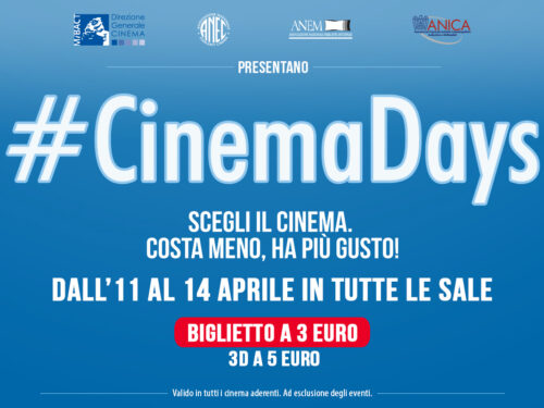 #CinemaDays 11-14 aprile ingresso al cinema con 3 euro!